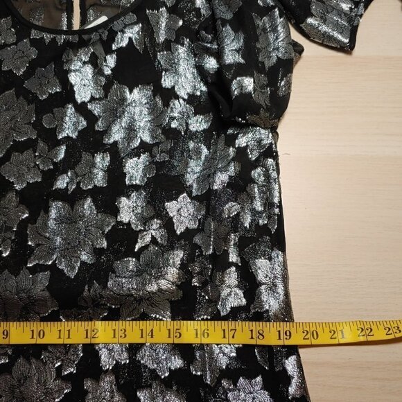 NWT CLUB MONACO Black silk silver floral embroidery sheer blouse - Picture 10 of 16